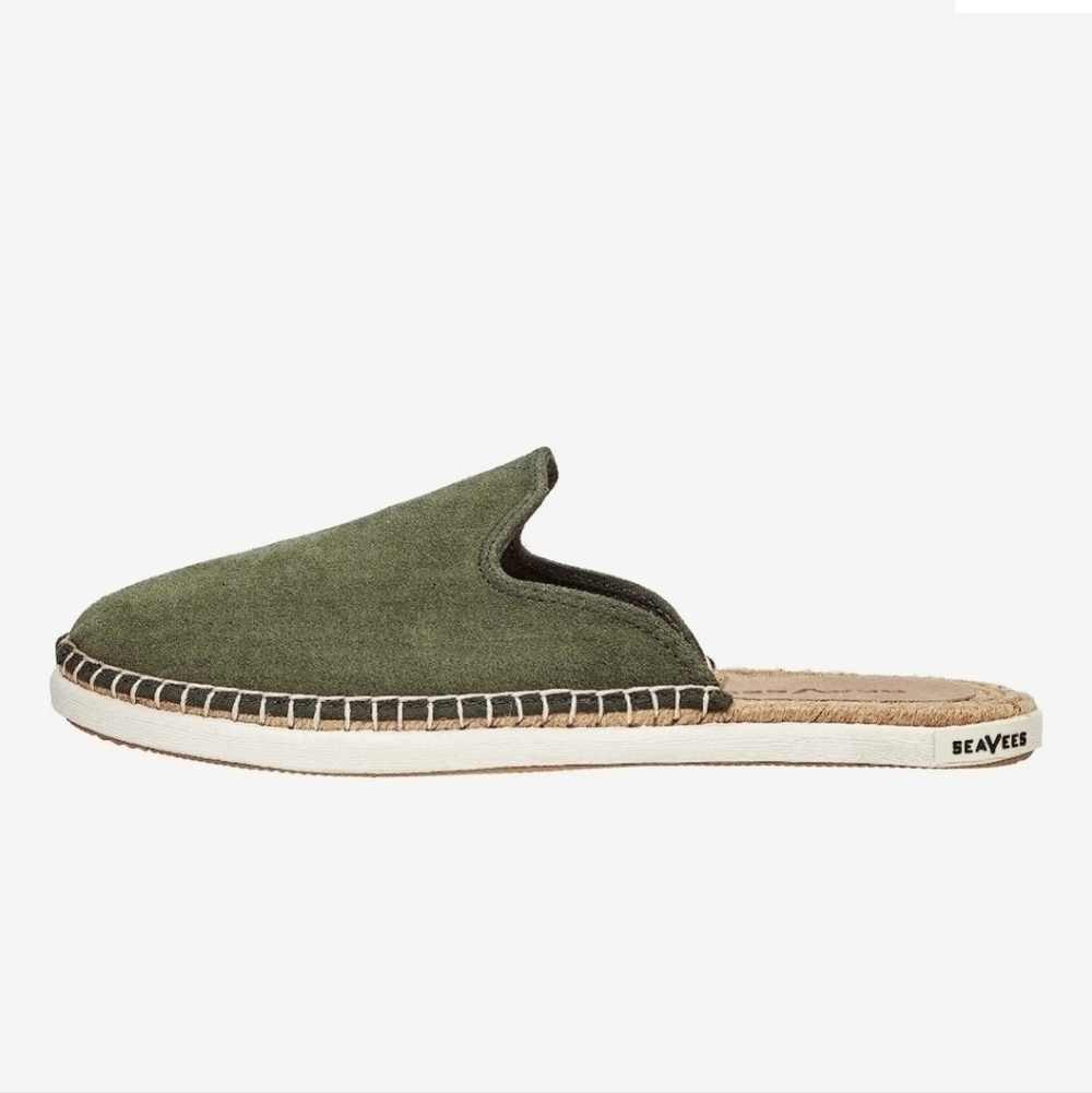 Seavees Ocean Park Mules Sz 6.5 Olive Green Suede Leather NWOT